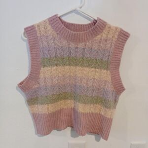 Forever 21 Pastel Sweater Vest Women's Large Pink Yellow Green